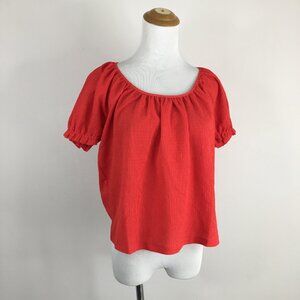 NWT TEXTURE & THREAD MADEWELL Red Textured Elastic Cuff Short Sleeve Shirt
